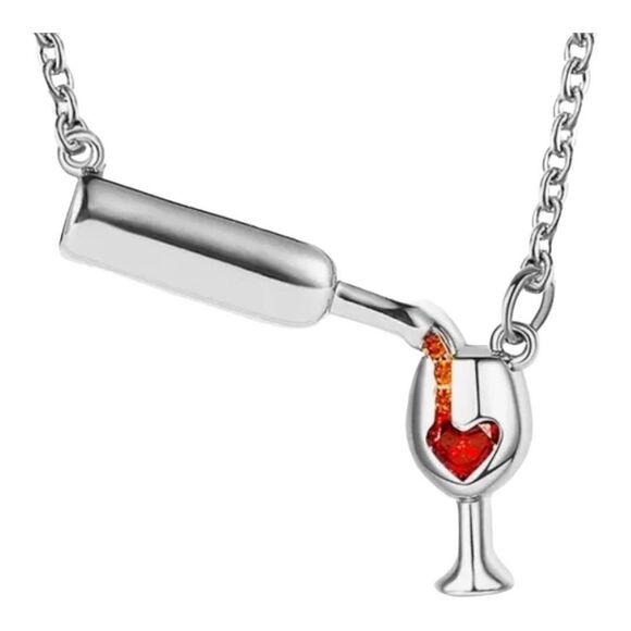 Creative Trendy Cute Elegant Wine Glass and Bottle Pendant Necklace - Picture 5 of 5